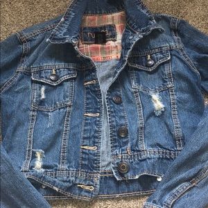 Rue 21 cropped+ripped jean jacket
